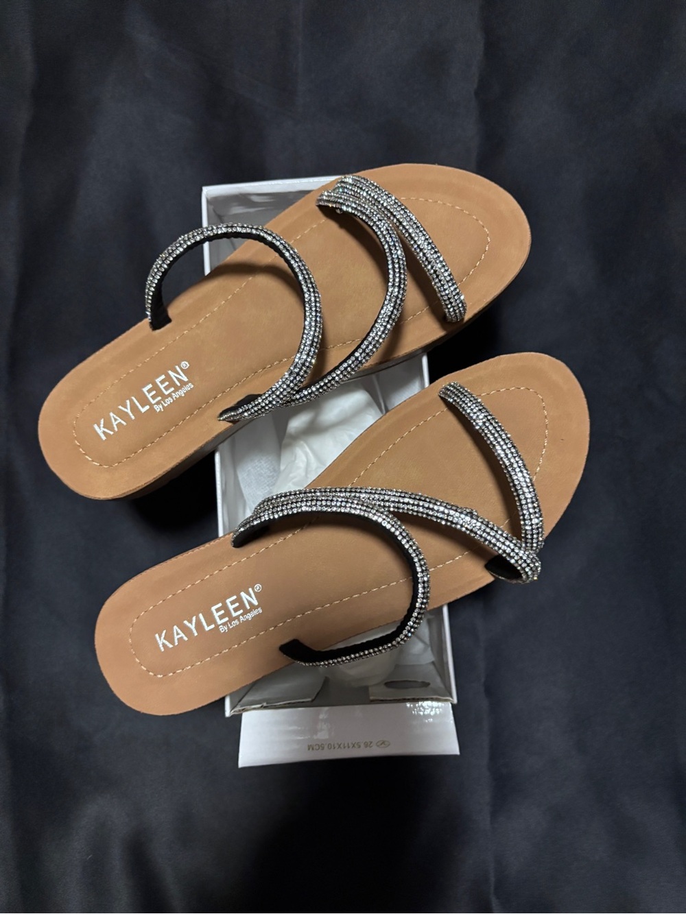 KAYLEEN By Los Angeles Tan Sandals with Silver Rhinestone Straps